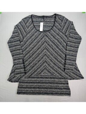 White House Black Market Tunic M Black Ecru Stripe 2 Layer Studded NWT